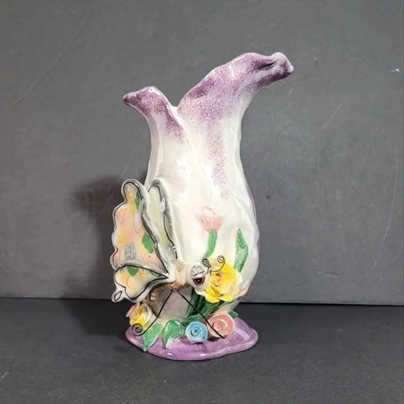 RARE Iridescent Porcelain 3D Floral Butterfly Vase AFD 2003