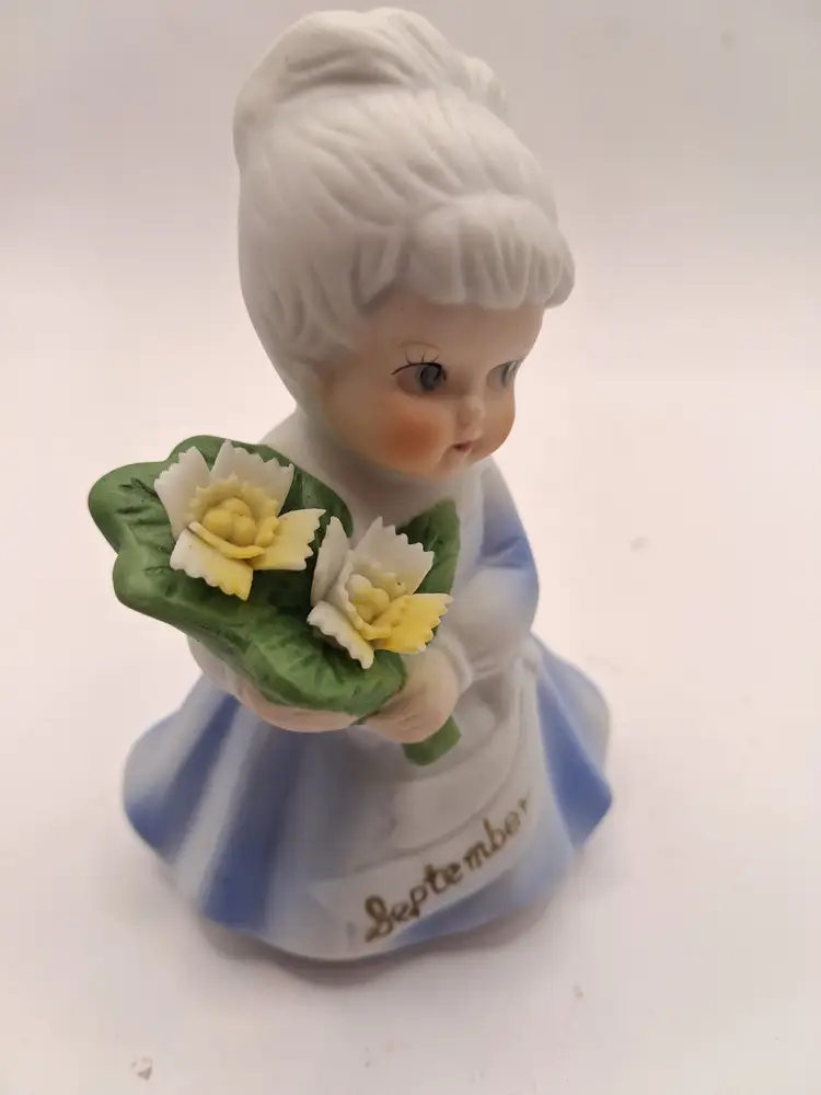Vintage September Birthday Bisque Ceramic Figurine 4"