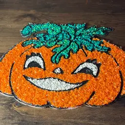 P007. Vintage Melt Plastic Popcorn Halloween Decor Jack-O-Lantern Pumpkin window decor