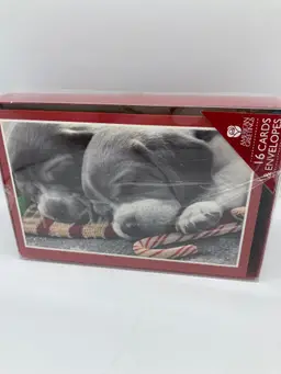 Puppy Dogs with Candy Canes Christmas Cards