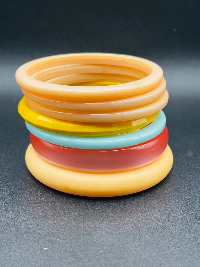 Vintage Plastic Bracelets, Set Of 7