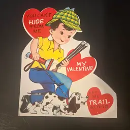 One UNUSED - Boy and Dog - VTG 1950-60's Valentine - 7" X 6"