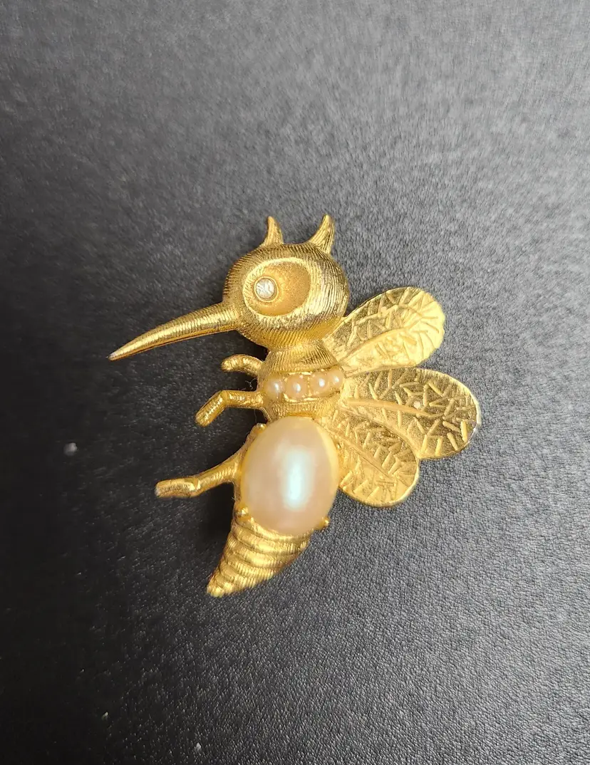 Gold-Tone Bee Brooch with Pearl Accent