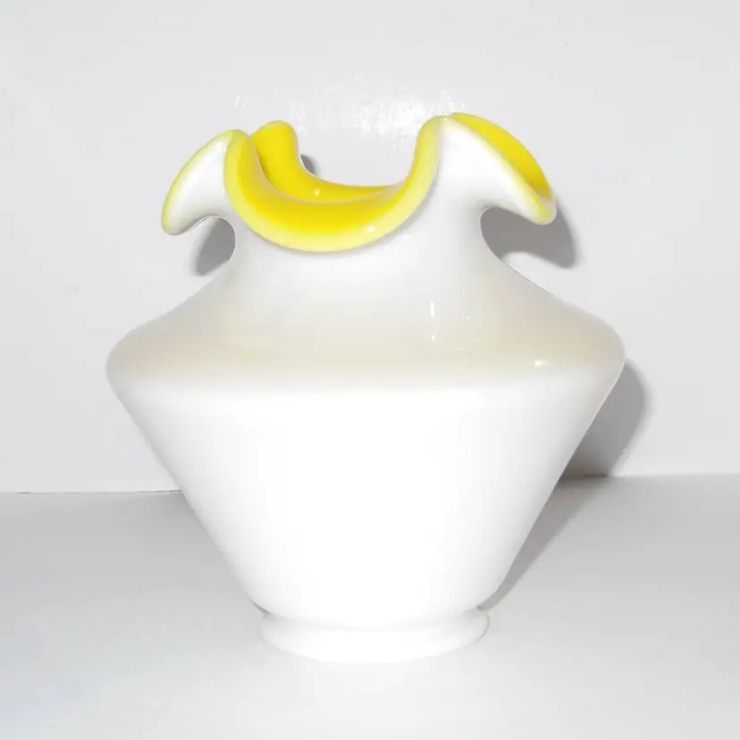 Vintage Fenton Yellow Overlay Glass Vase c1953