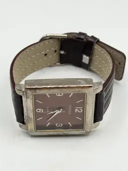 Bijoux Terner Watch Rectangular Face Silver Toned Brown Band
