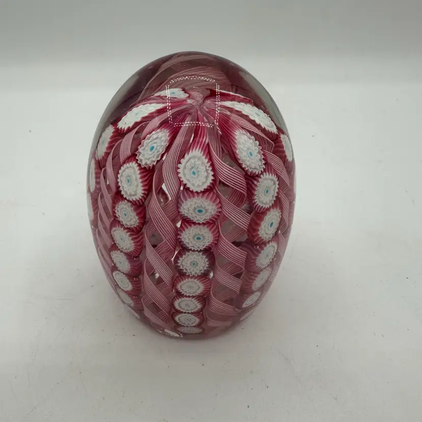Murano Fratelli Toso Millefiori Latticino Glass Egg Paperweight