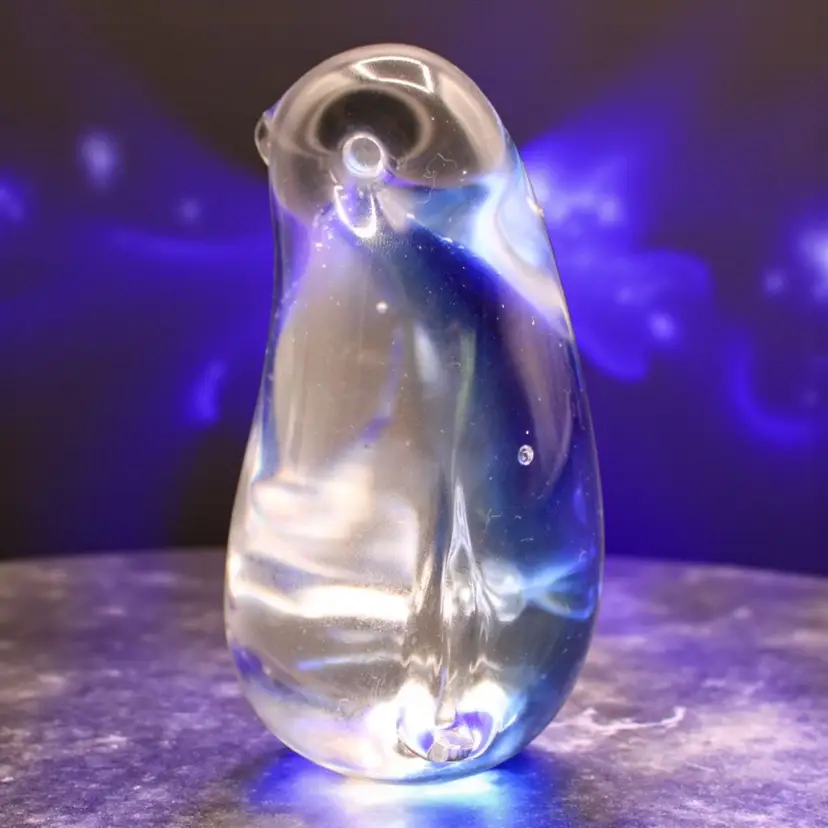 Blue & Clear Art Glass Penguin Figurine 3 1/2” Tall