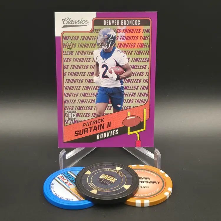 Patrick Surtain II Rookie 2021 Panini Classics Football Purple Timeless Tributes Parallel Numbered 14/50 Card #195 - Denver Broncos