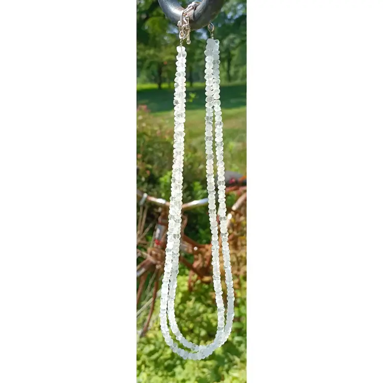 Vintage Moonstone Beaded Necklace w/Sterling Clasp