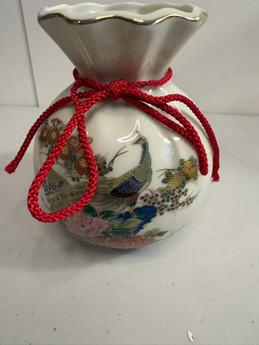 Vintage Double Peacock Vase Floral Design, 2 Peacocks Made in Japan 4.5 Inch