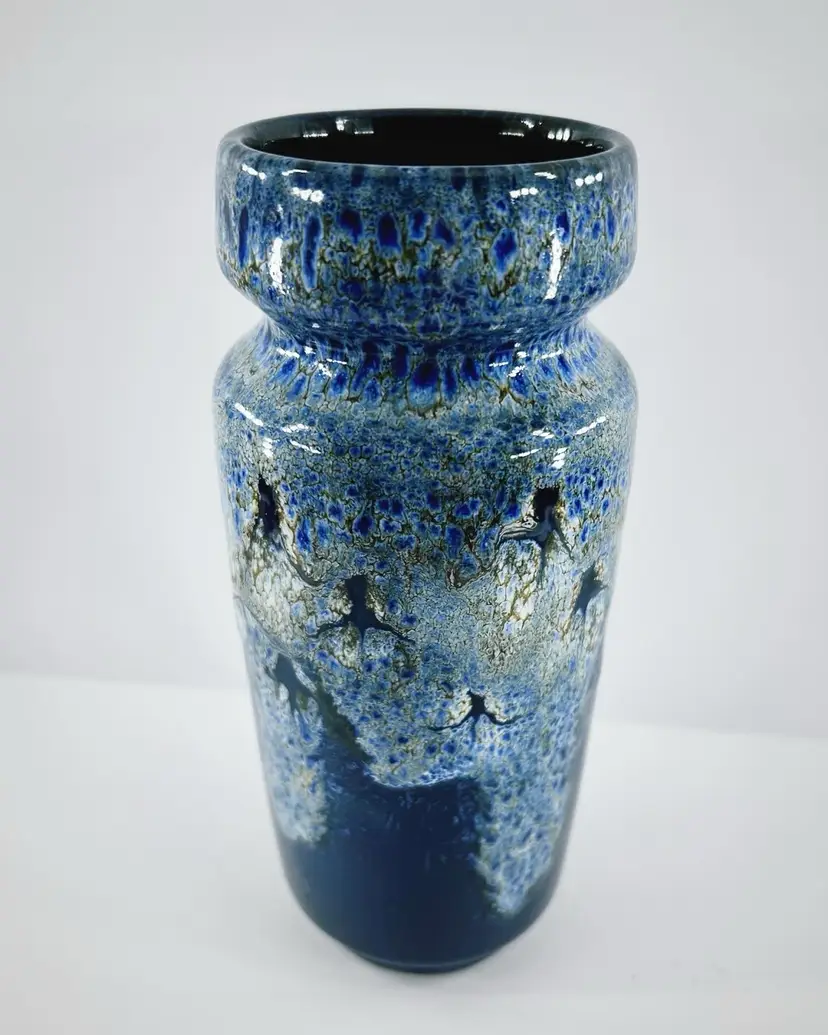 Vintage VEB HALDENSLEBEN mottled blue vase 3041B East German Pottery 1960s