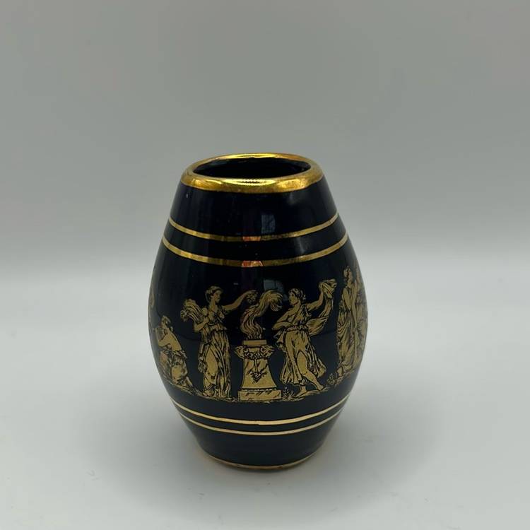 Vintage Greek Spyropoulos Cobalt Blue 24K Gold Mini Vase