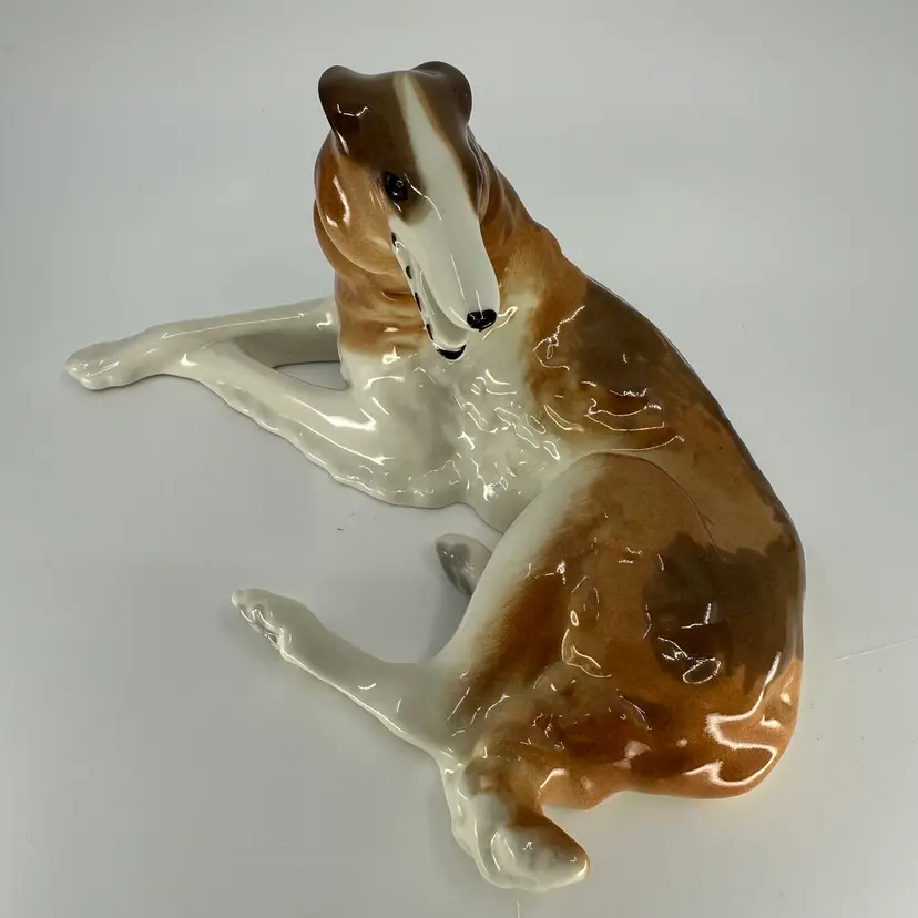 Vintage Lomonosov Porcelain Borzoi Sighthound Figurine Russia USSR Dog Greyhound