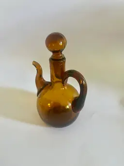 Vintage Handblown Amber Glass Cruet With Stopper Spout