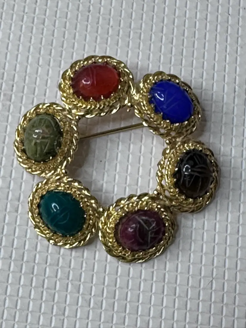 Egypt Revival Beatle Brooch With Multiple Stones.