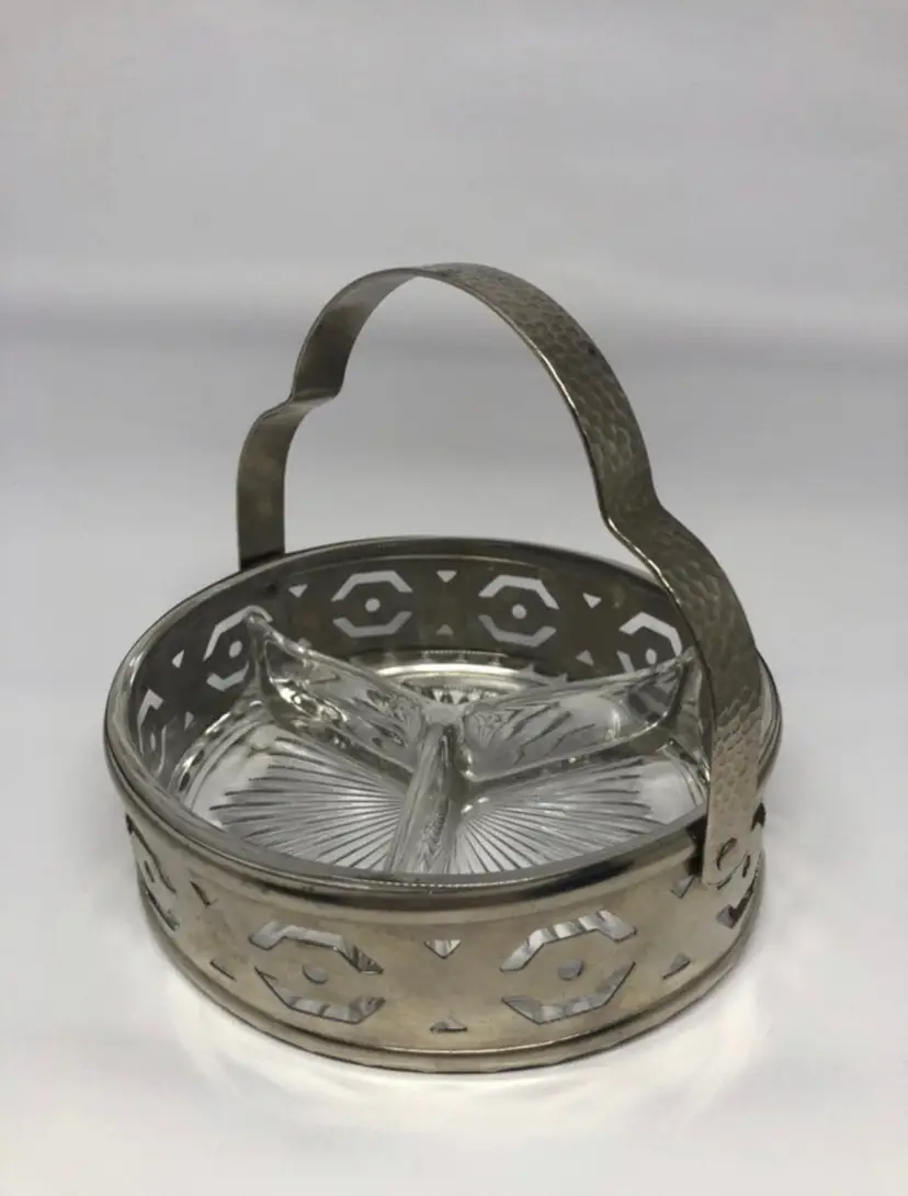 Vintage Metal & Glass Divided Trinket Dish