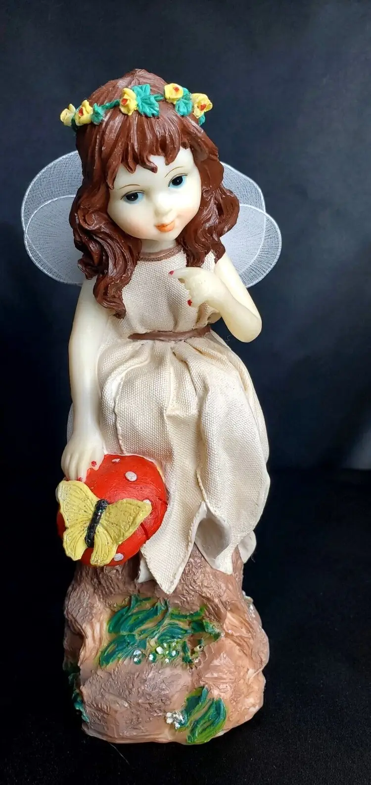 Fairy Figurine W/ Butterfly Miniature 7-1/2" Whimsical Hand-Painted Garden Statue