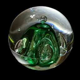 Adam Jablonski Art Glass Paperweight Crystal Emerald Green Swirl Signed & labeled