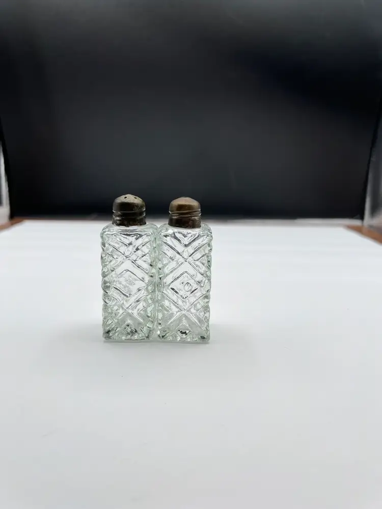 Vintage Cut Crystal Clear Glass Mini Salt & Pepper Shaker Set