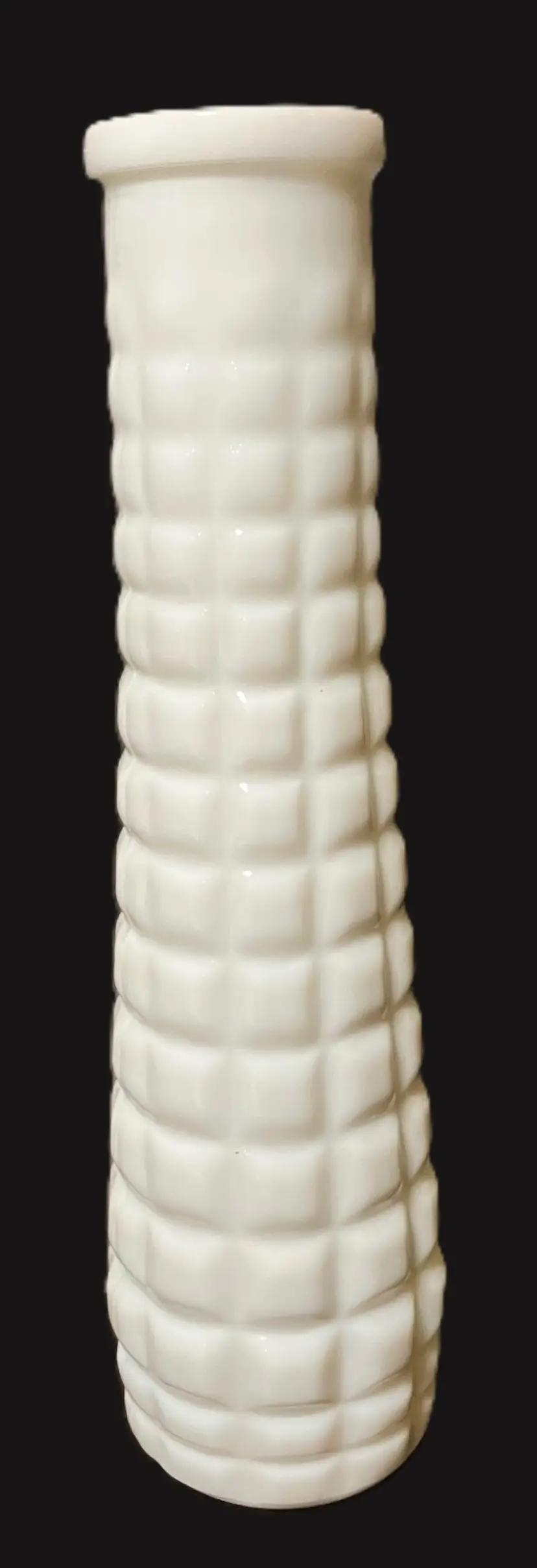 VTG E.O. Brody White Milk Glass Bud Vase Quilted Waffle Pattern