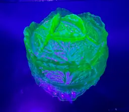 Uranium Glowy Glass Lidded Cabbage Green Bowl Vintage Condiments Dish WHIMSICAL