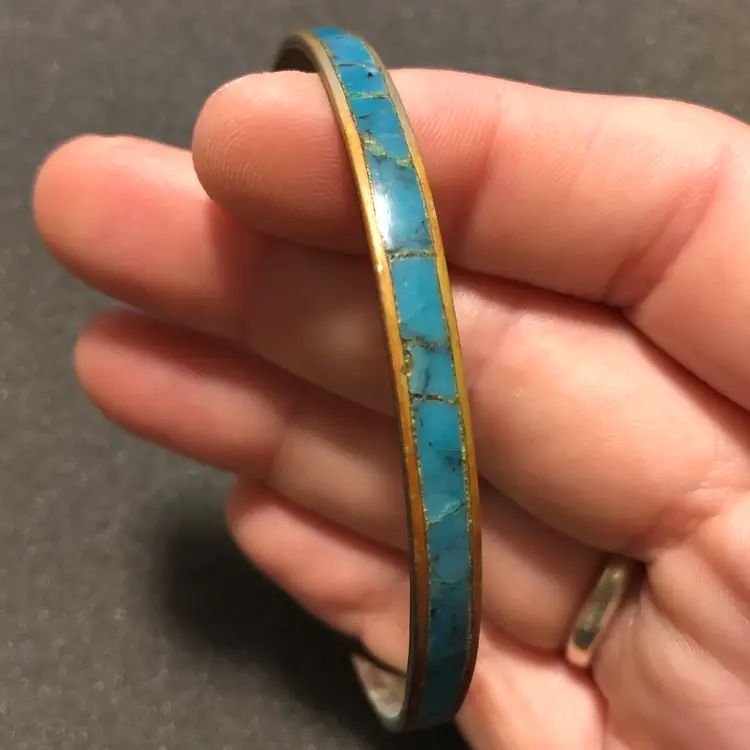 Vintage Alapaca Turquoise Bangle Bracelet