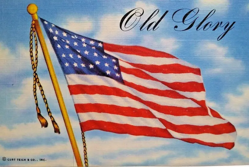 Old Glory Postcard US Flag Patriotic Linen Vintage Curt Teich Red White Blue