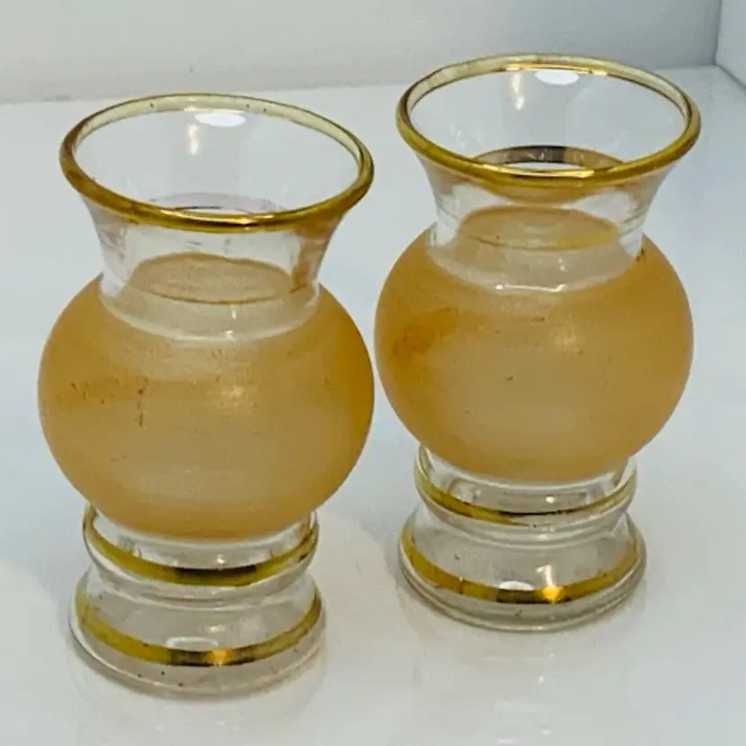Gorgeous Pair Of Gold Tone Glass Candlestick Holders