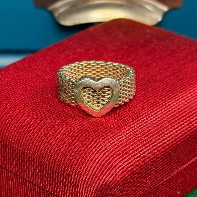 Sterling 925 Silver Mesh Band Heart Ring Size US 6.5