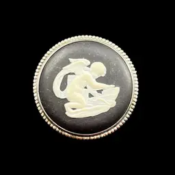 Vintage Wedgwood Black Jasperware Silver Cherub Brooch Pin 69F, Wedgewood Cherub Cameo Brooch