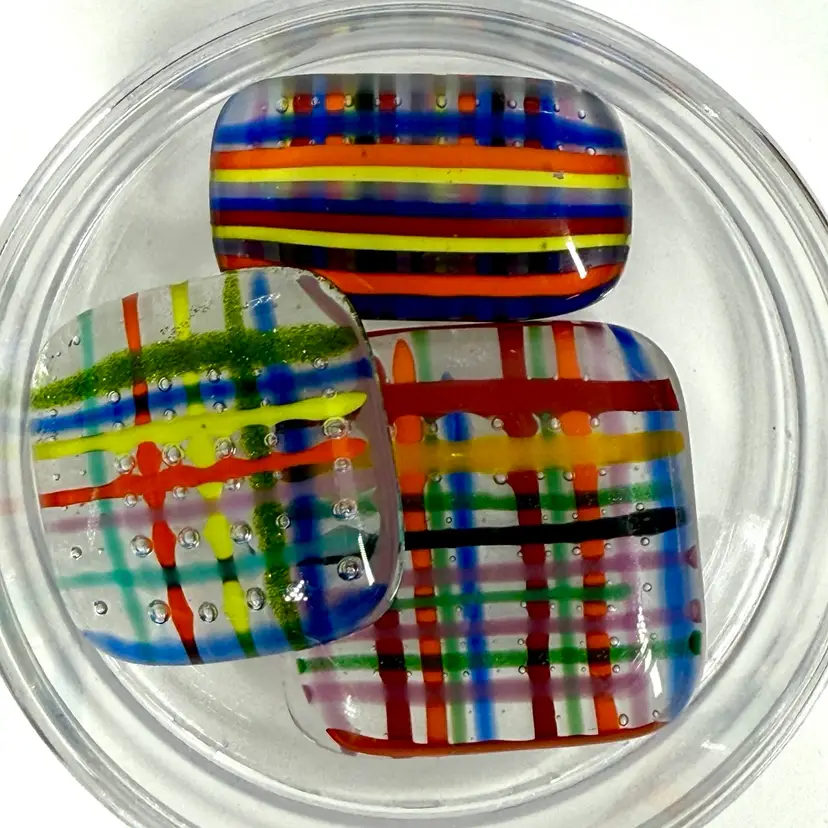 3 Artist Made Fuse glass Cabochons - w/Container (2)