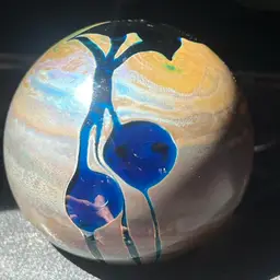#08 Beautiful Robert Eickholt Art Glass Cobalt, Blue, And  Iridescent Paperweight.    1983