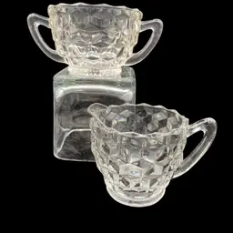 Vintage Jeannette Glass Sugar and Creamer, "Clear Cube/Cubist", Depression Glass
