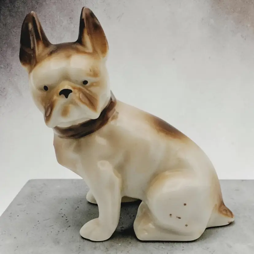 Vintage French Frenchie Bulldog White w/ Tan Markings Japan Porcelain Figurine