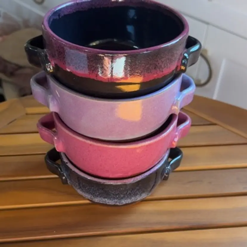 Studio pottery, purple bowls, set of four