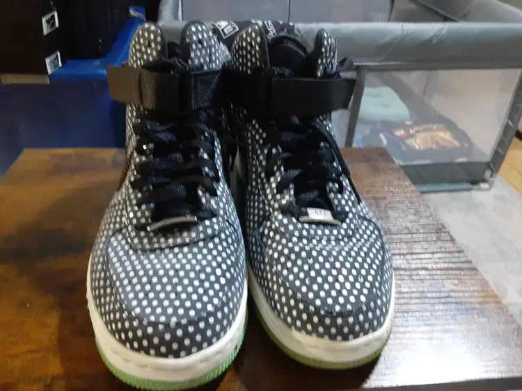 Nike AF1 Womens Ultra Force Mid Black Sail Polka Dot Sz 9 654851-011 Green Sole