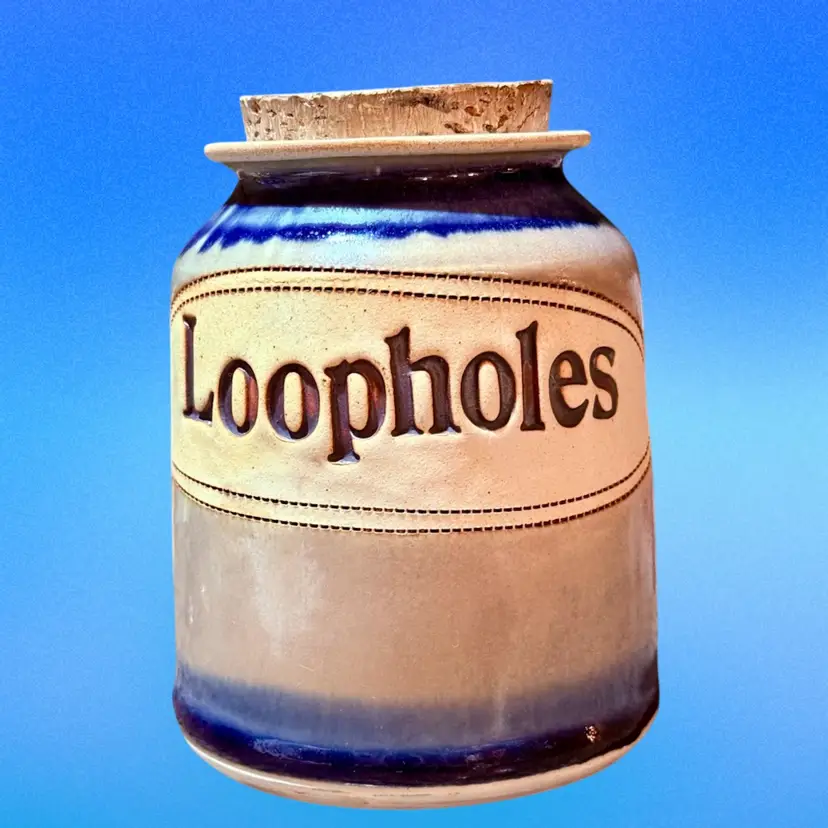 Vintage Dr. Brophy's Word Jar "Loopholes" 1989 Hand Thrown Pottery Whimsy Jar w Cork (KK)
