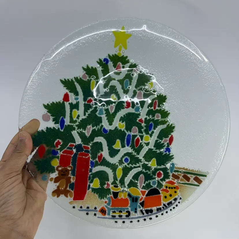 Christmas Tree Train Fused Glass Plate