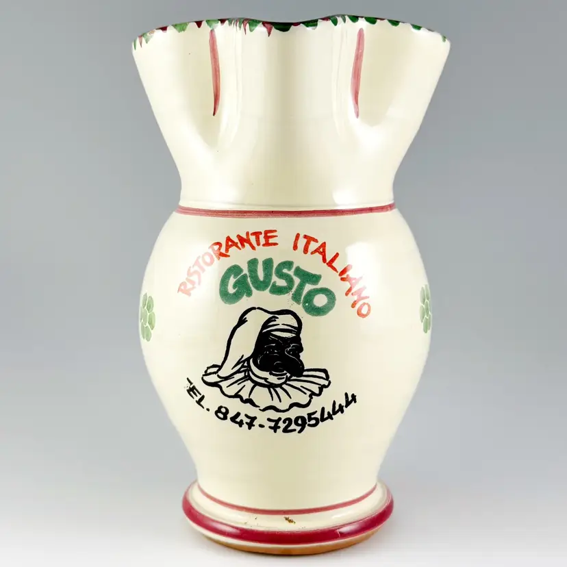 Giuseppe Fasano Pottery, "Ristorante Italiano Gusto" Oil/Vinegar Pitcher or Jug, Handmade in Italy