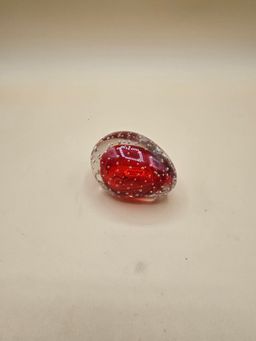 Small 2.75"W x 2.5"HRed & Clear Bullicante Egg Shaped Paperweight