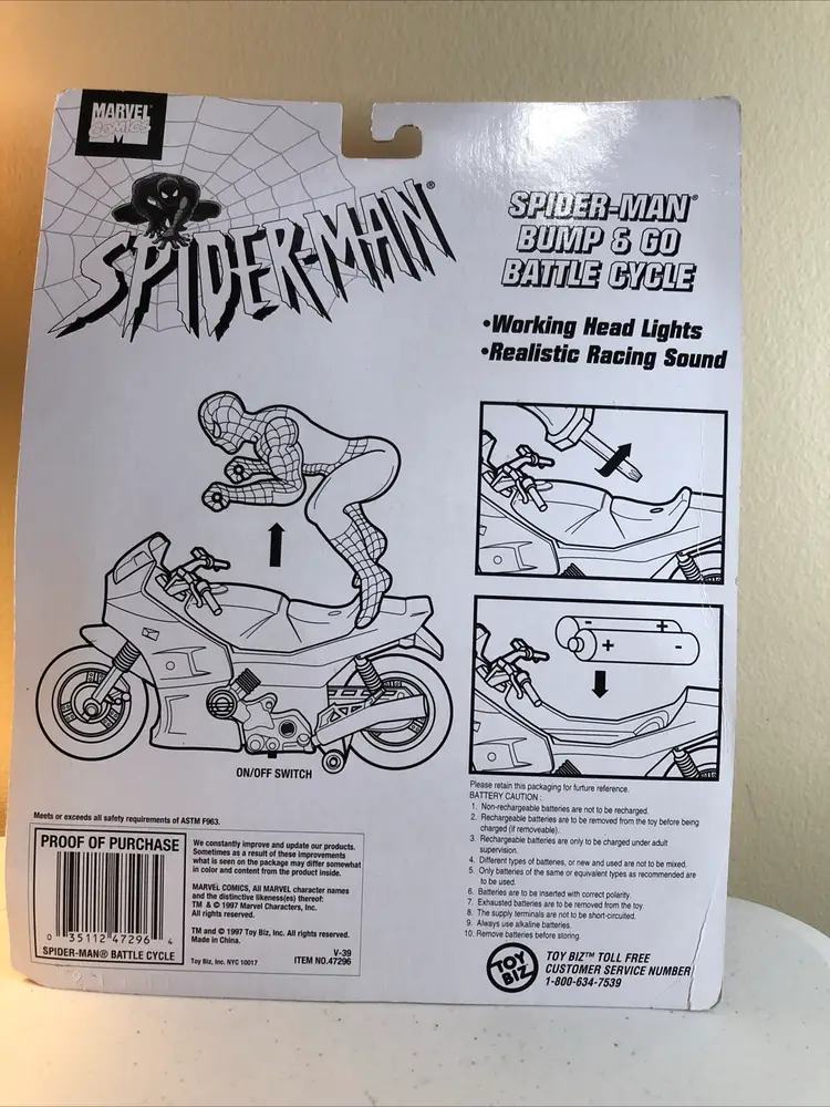 1997 Marvel Spider-Man Bump & Go Battle Cycle with Spiderman Figure Toy Biz New