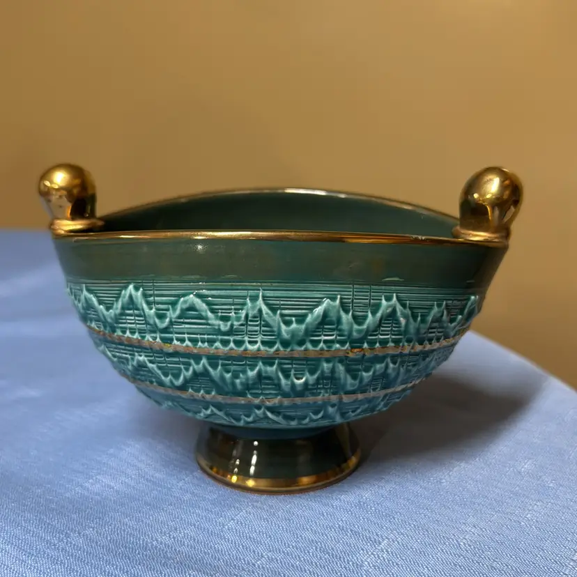 Aldo Londi Bitossi Bowl Vase Italian Pottery 9758S with Gold Accents