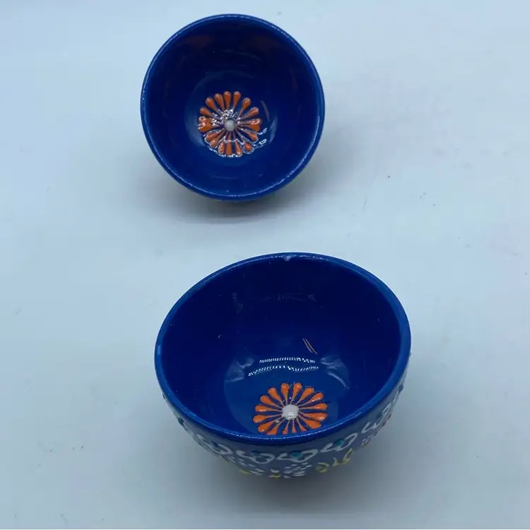 Pair of vintage, hand-painted cobalt blue ceramic bowls Turkye