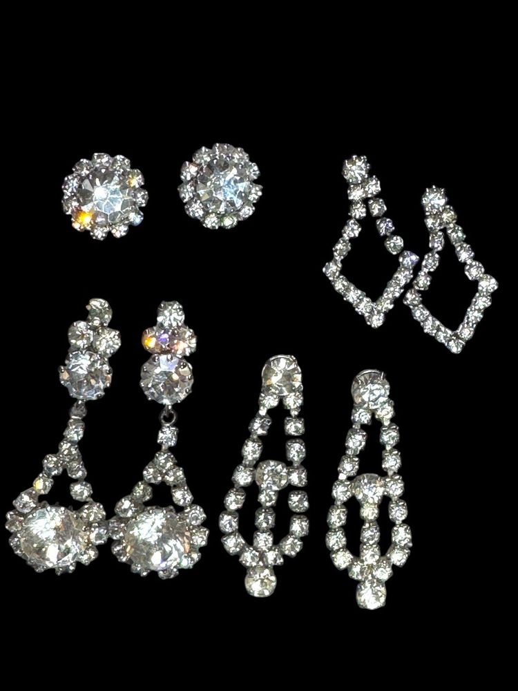 Vintage Lot 4 Clean Sparkling Rhinestone Pierced Post Earrings -