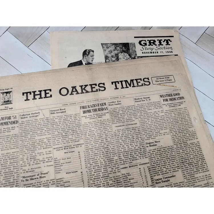 Lot of Vintage Newspapers 1940-1950s Grit, The Oakes Times, Dickey County Leader, The Fargo Forum