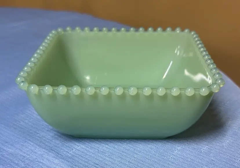 Jadeite Candlewick Beaded edge 6.25” Square Bowl