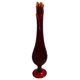 Vintage Fenton Ruby Red To Amberina Hobnail Swung Vase 15”