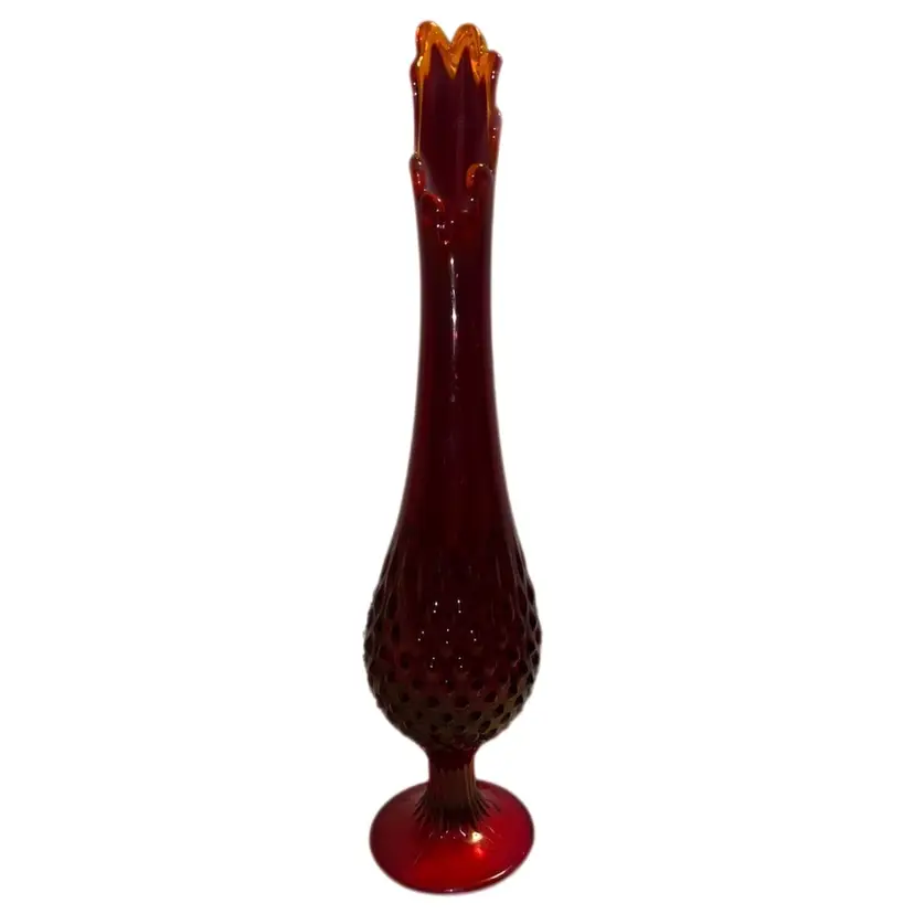 Vintage Fenton Ruby Red To Amberina Hobnail Swung Vase 15”
