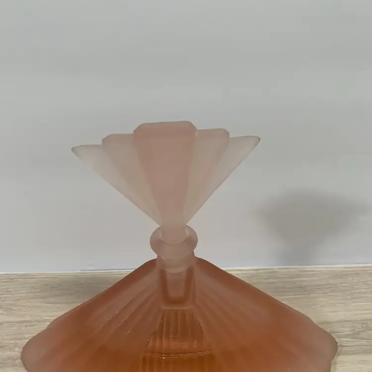 Antique Hollywood MCM Frosted Pink Satin Glass Perfume Bottle With Stopper