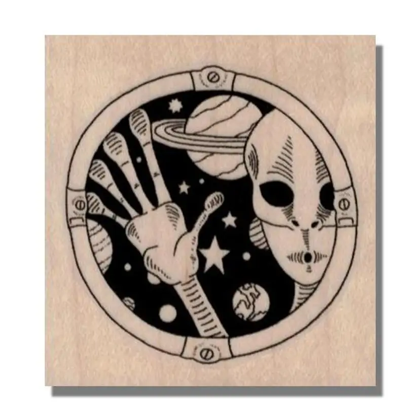 Alien Space Scene Rubber Stamp